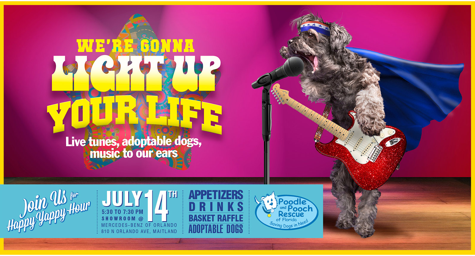 Dog Rescue Photo Illustration and Banner Design Musician Dog